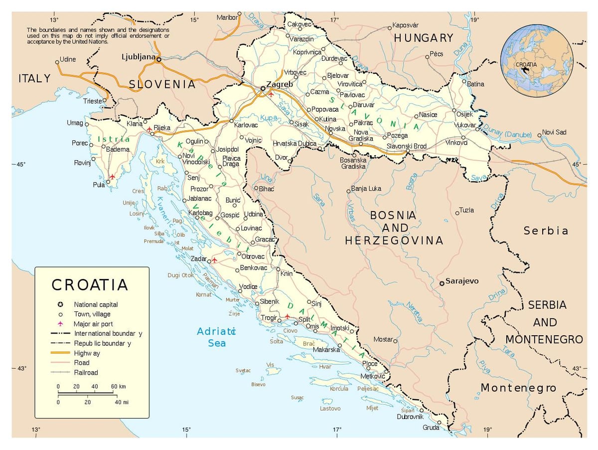 карта Хрватске са градовима