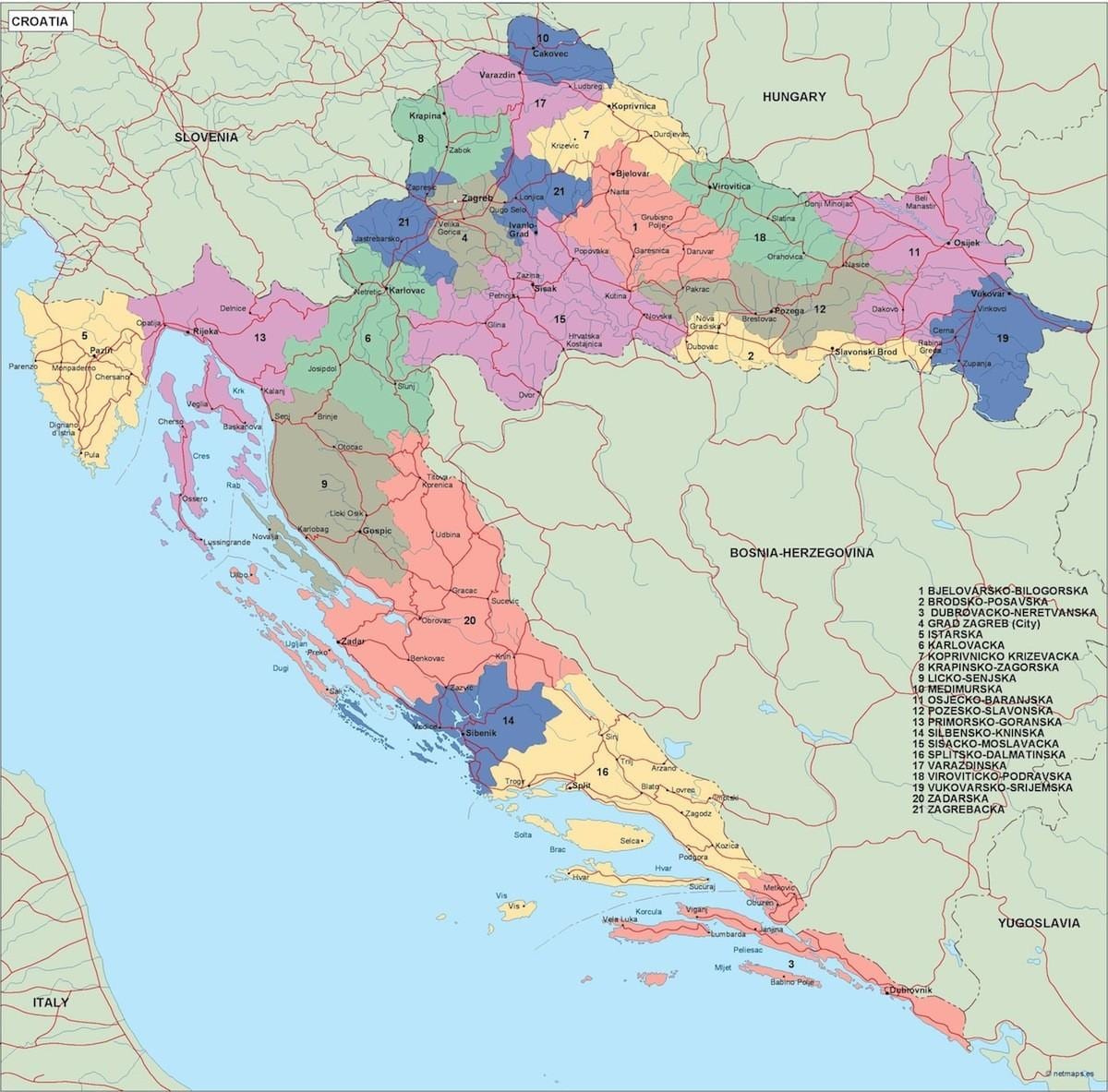 карта Хрватске политичке