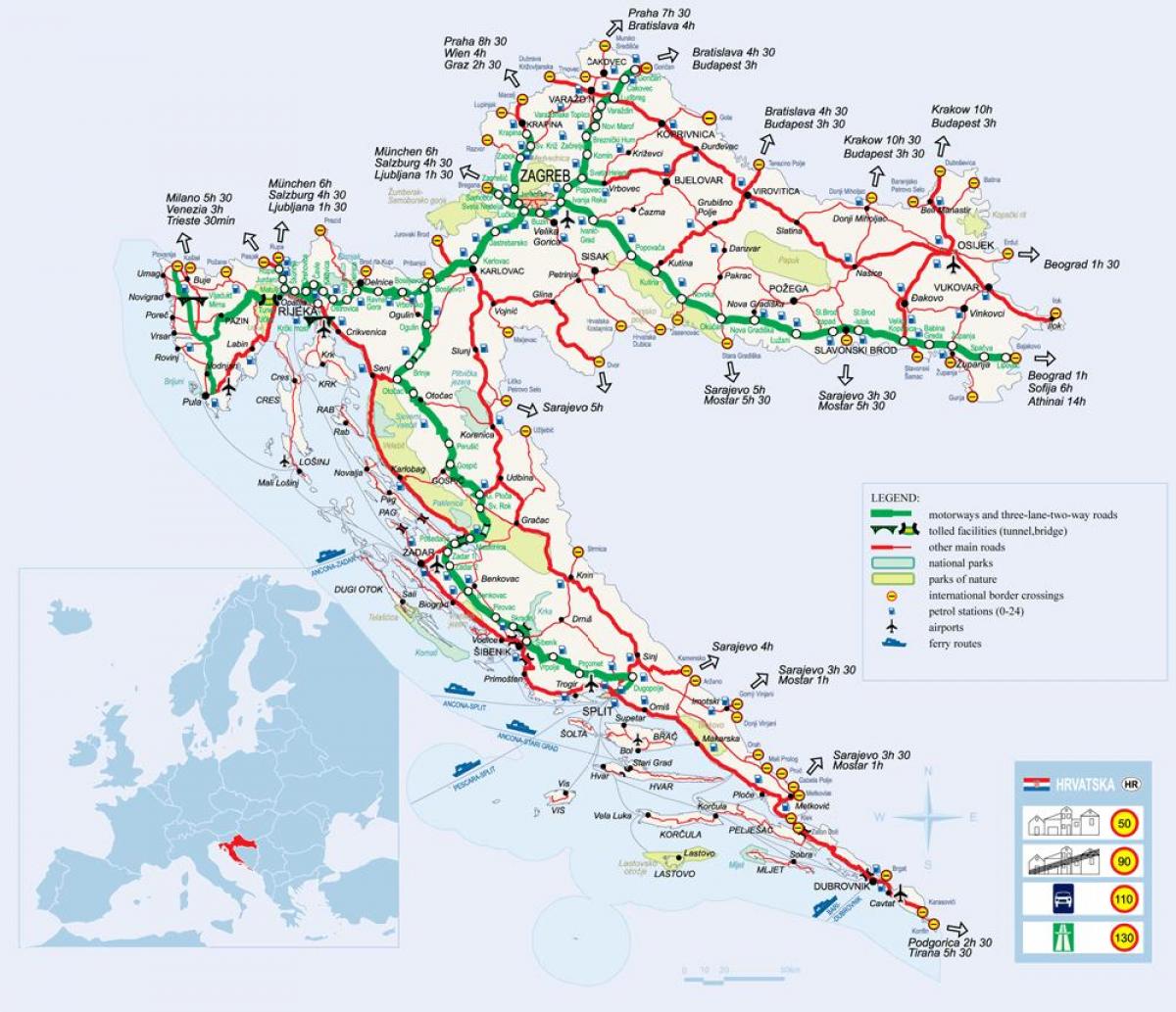 карта Хрватске воз