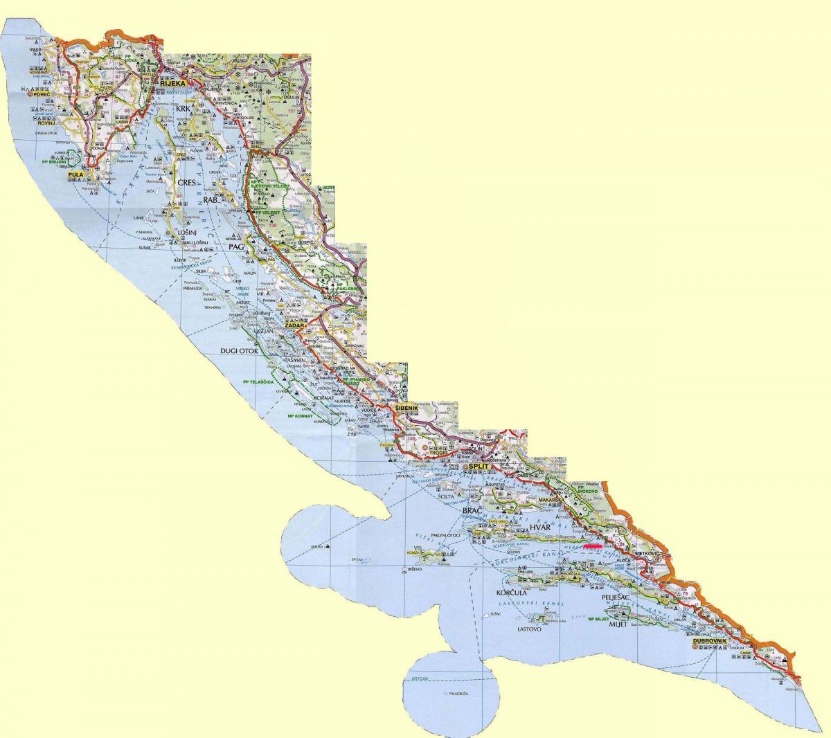 карта хрватске обале и острва