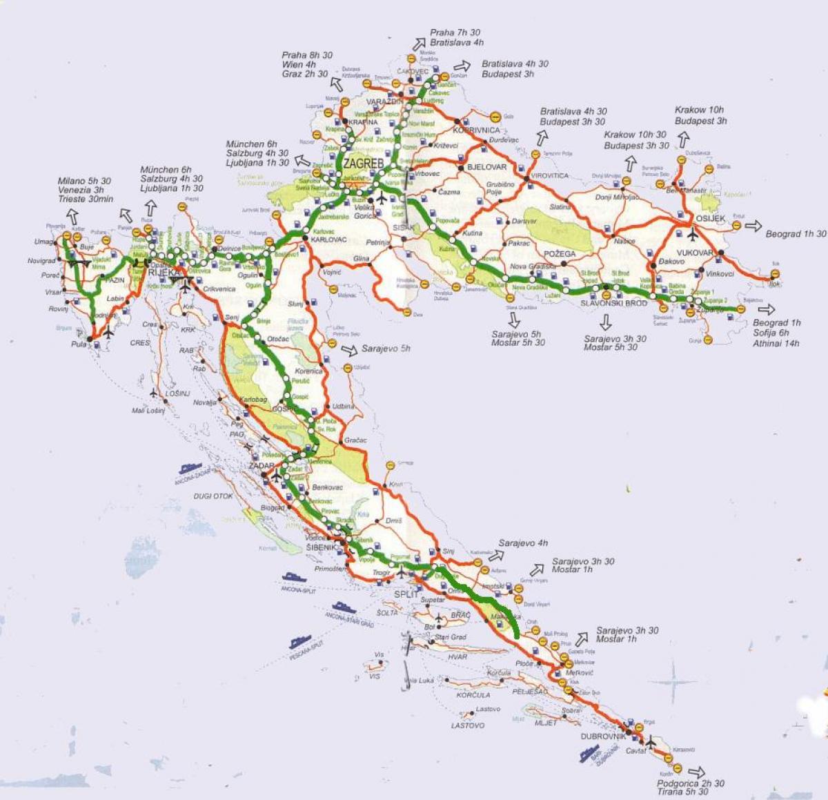 детаљна мапа путева Хрватској
