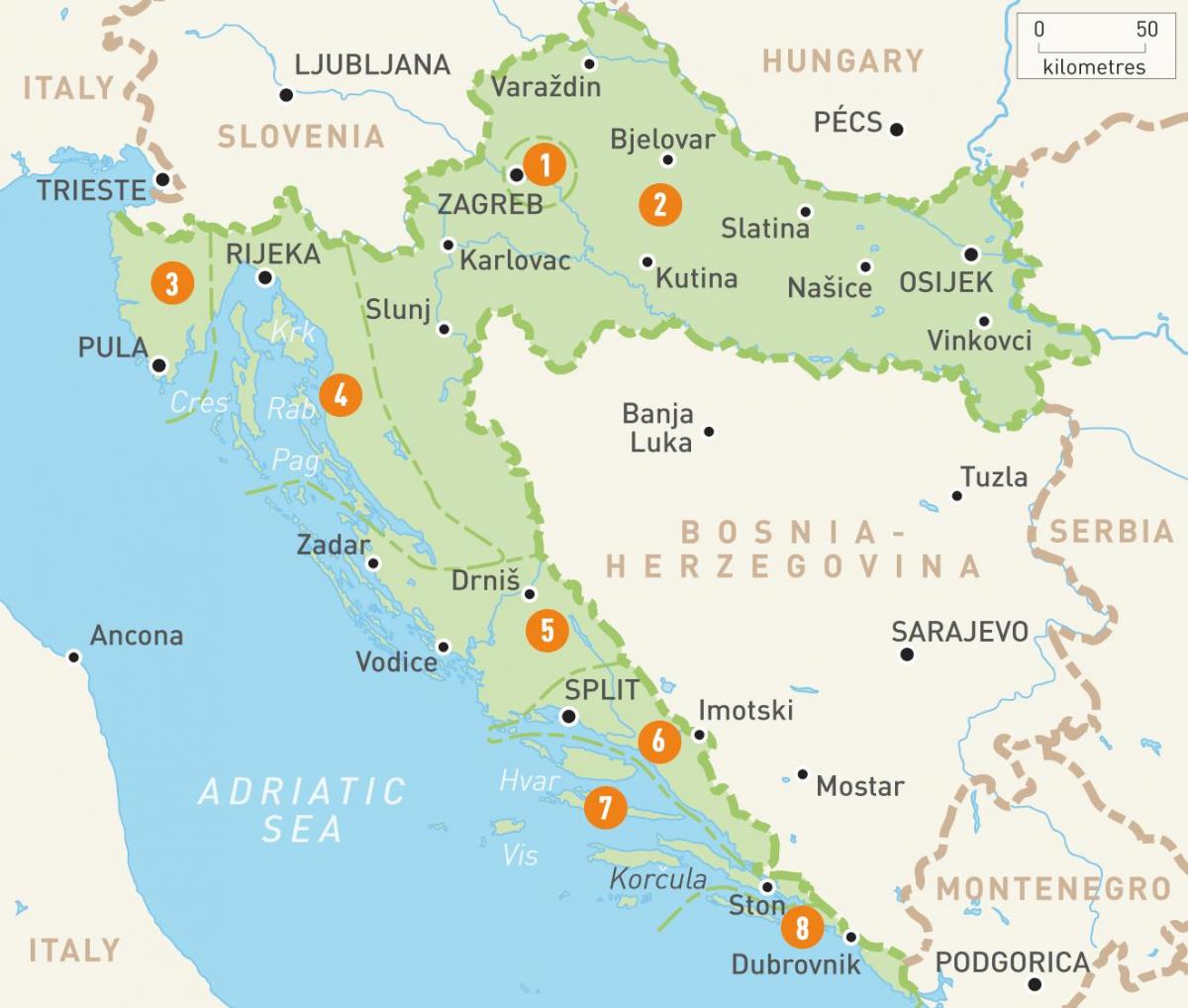 карта Хрватске и острва