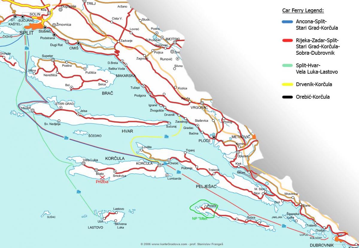 карта Хрватске трајект
