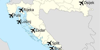 Карта Хрватске показује аеродрома