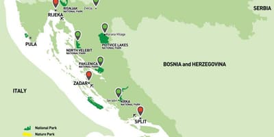 Карта националних паркова у Хрватској 
